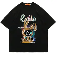 

Oversized T-shirt Rabbit Doll Painting Print Cotton O-neck Fashion Tshirt Harajuku Summer Short Sleeve Hip Hop T Shirt for Men