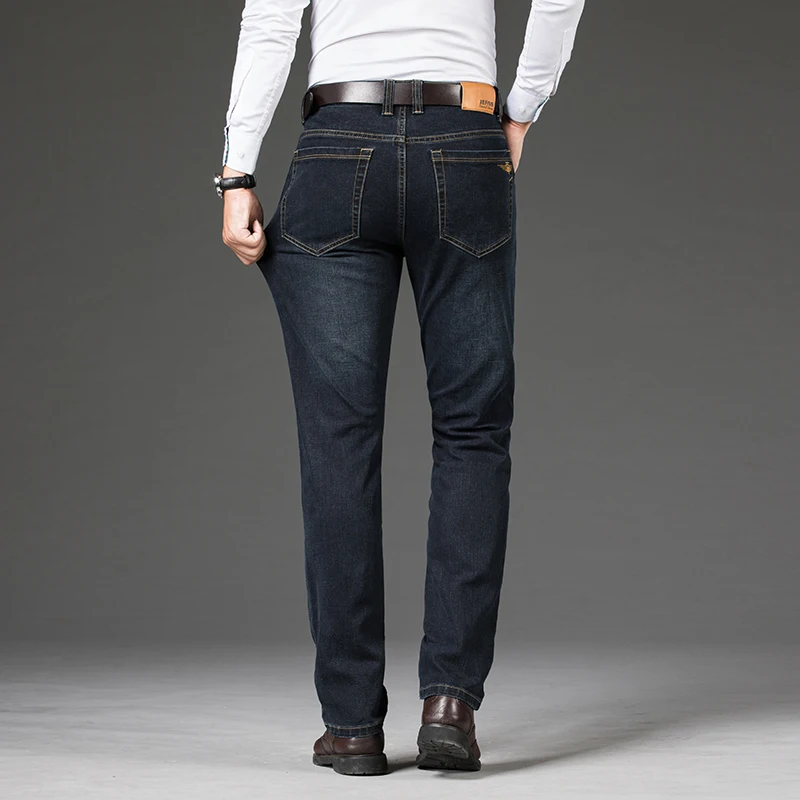 Classic Cotton Jeans Men Straight Business Denim Pants Brand Stretch Slim Trousers for Man Plus Size 35 40 42 44 46