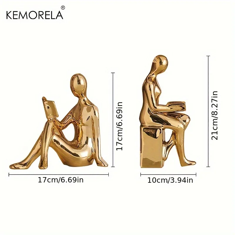 KEMORELA تمثال من السيراميك قطعتين يصور شخصًا يقرأ...