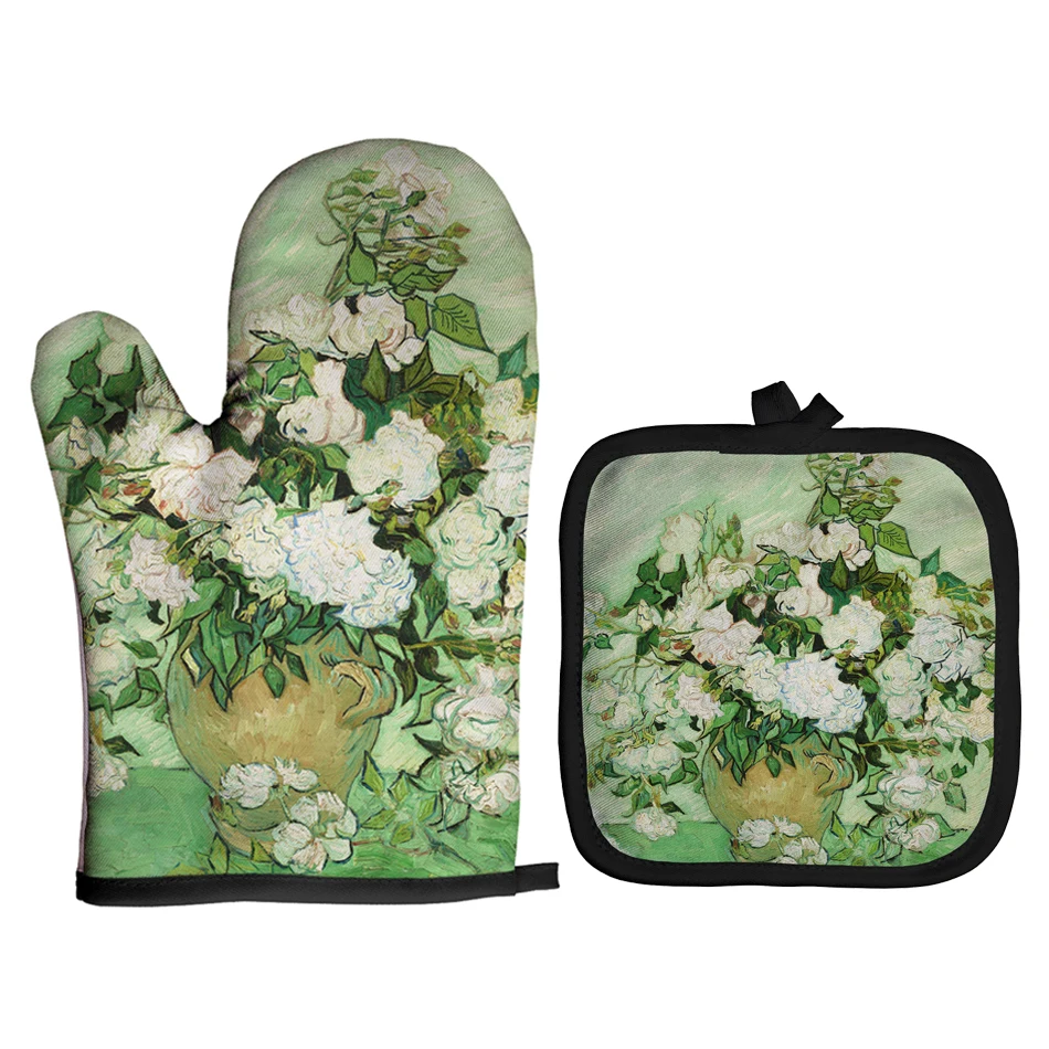 Van Gogh style Oven Mitts Kitchen Baking Cooking Accessories Anti-scalding Gloves Microwave Oven Gloves Insulation Pot Holder silicone oven mitts,kitchen gloves,silicone oven gloves,cotton pot holders,silicone oven protector