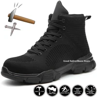 Steel Toe Safety Boots Men Winter Warm Plush Work Shoes Male Anti-Smash Lightweight Work Boots Men Women Safety Shoes High Top