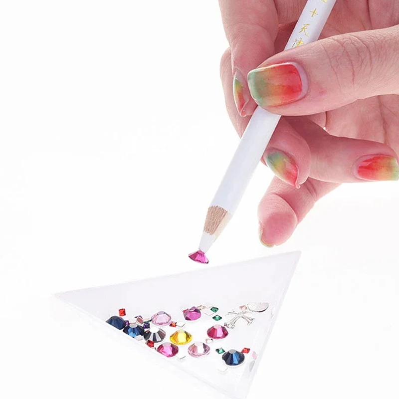 Nail Art Picking Tools Rhinestone Picker Pen Rhinestone Picking Tool Nail Art Tools 10-1Pcs Dotting Pen Dotting Pencil White Wax Wood Pen Picker Rhinestones Gems Picking Tool Pick Up Manicure Supplies