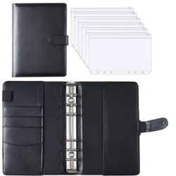 Elegant PU Leather Budget Planner with Cash Envelope System and Organizer Accessories - A6 (Black Set)