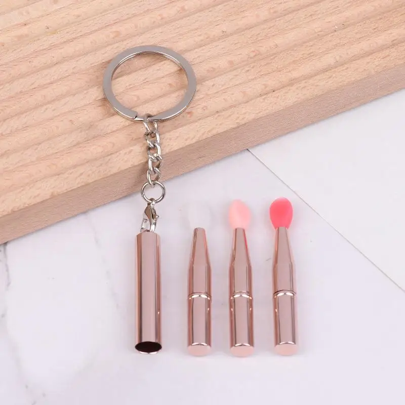 1 stücke Tragbare Multifunktionale Silikon Lippen Pinsel Mit Abdeckung Schlüsselbund Staubdicht Lippenstift Lippenstift Pinsel Lidschatten Pinsel – Detail 1