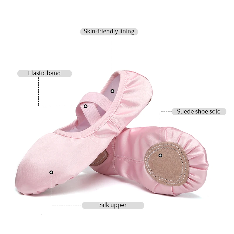 DKZSYIM Women Ballet Shoes Girls Satin Dance Slippers Split Sole Gymnastics Yoga Dancing Shoes Children Adult Ballerina Shoes 5