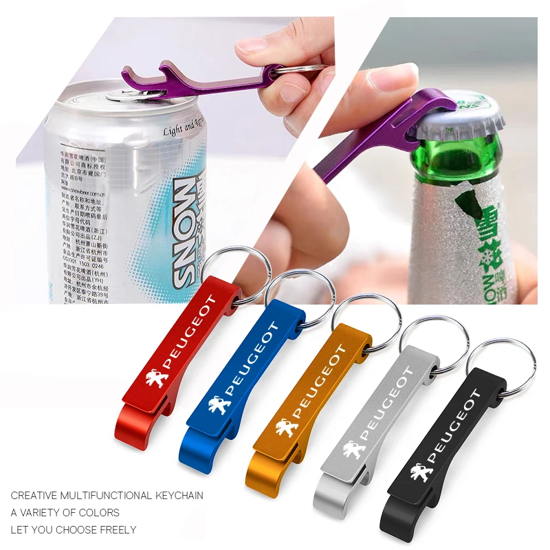 Car Emblem Beer Bottle Opener Keychain Metal Key Ring Pendant For Peugeot 206 307 308 3008 207 208 407 508 2008 408 4008 Rifter