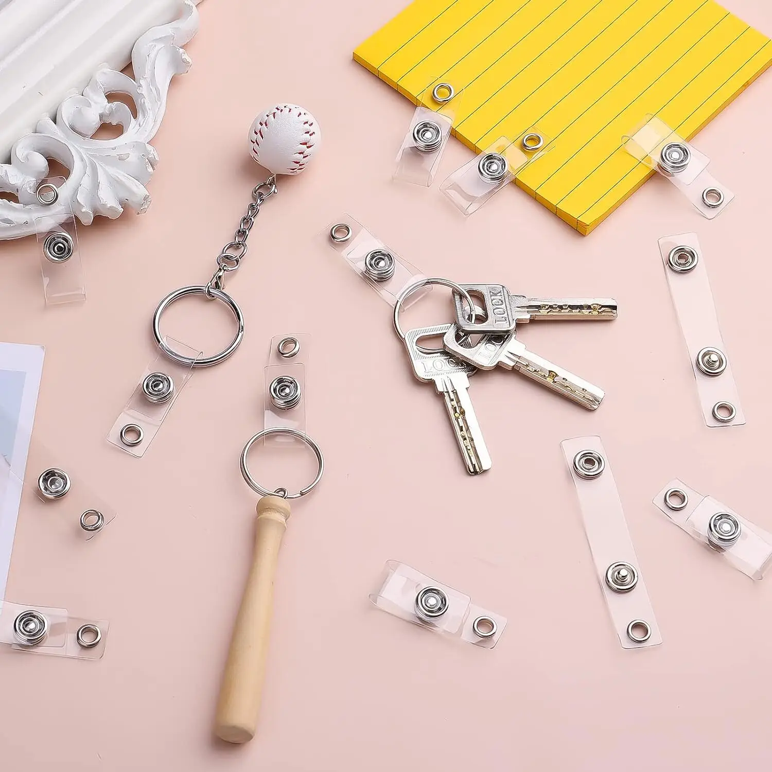 ID Badge Clip Clear PVC ID Badge Holder Clip Snap and Eyelet Lanyard Card Holder Straps Work Badges Name Tag 10-50Pcs