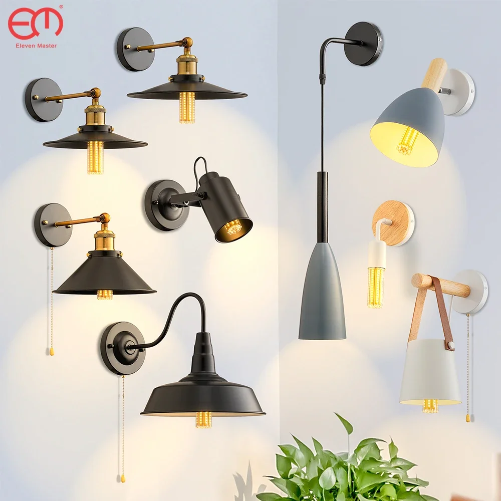 Wall Lamp With switch E27 Base Industrial AC90-260V Indoor Lighting Adjustable Retro Loft