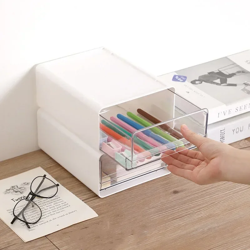 Storage Box Organizer Drawers Desktop Transparent Plastic Office File Storage Boxes Stackable Combination Organizer Cabinet