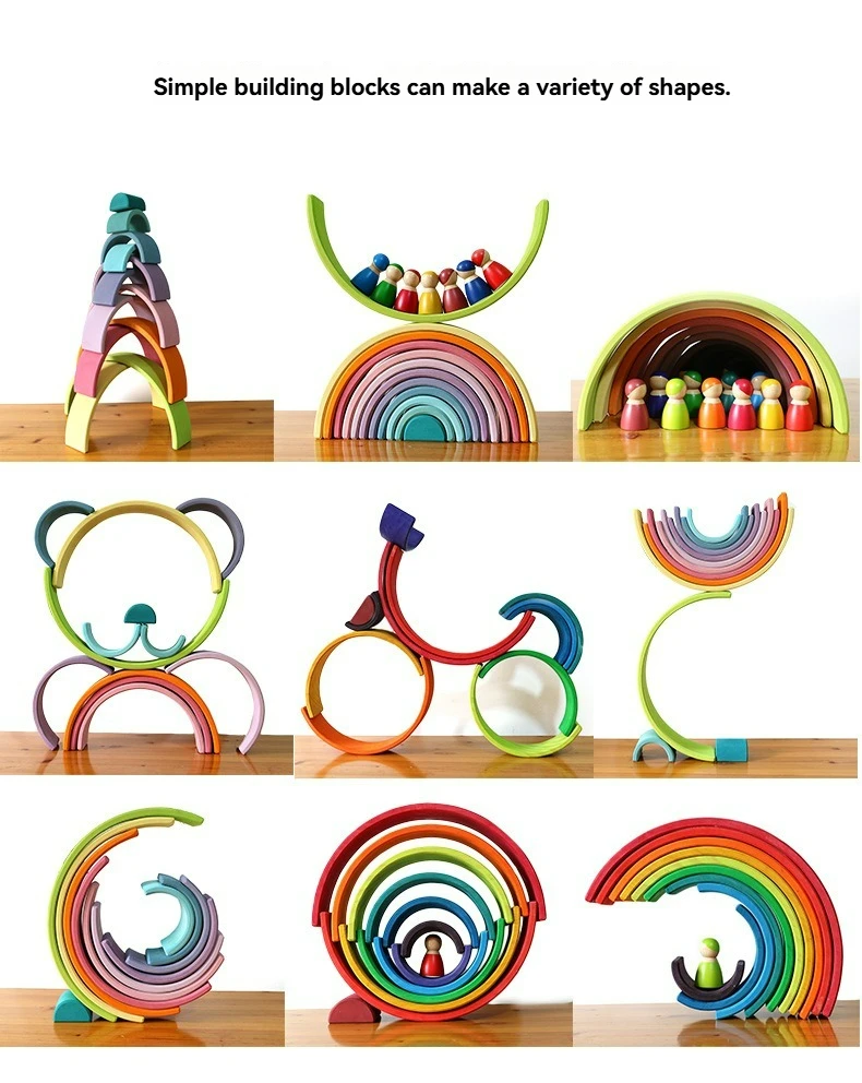 Colorful Wooden Rainbow Stacking Blocks - Montessori-Inspired Educational Toy