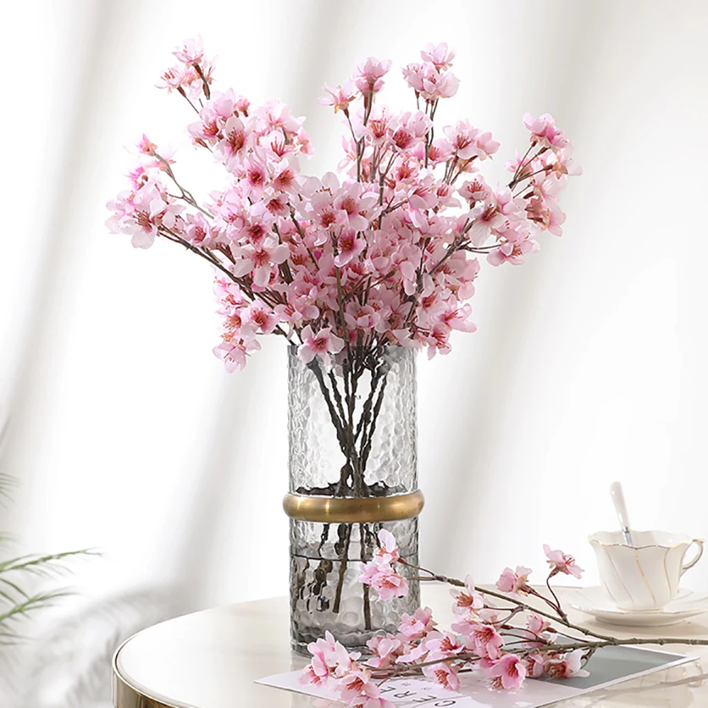 

Artificial Flowers Silk Fake Peach Blossom Bouquet Long Branch DIY Wedding Party Decoration Fake Flowers For Home Garden Decors