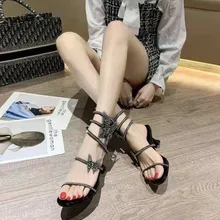

Summer Crystal Snake Winding Sandals 2021 Women Bling Butterfly Roman Sandals Female Sweet Fairy Flat Sandals Student Cool Shoes