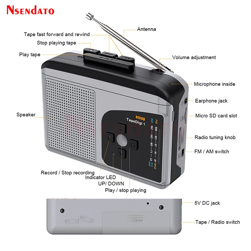Ezcap234 Original Tape Cassette Player To MP3 Converter With Speaker AM/FM Radio Cassette Recorder To TF Card Audio Capture Card
