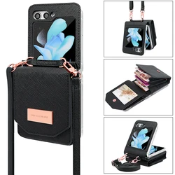 Vietao Crossbody Lanyard Mobile Phone Case with Card Slots Wallet - Galaxy Z Flip5 (Black)