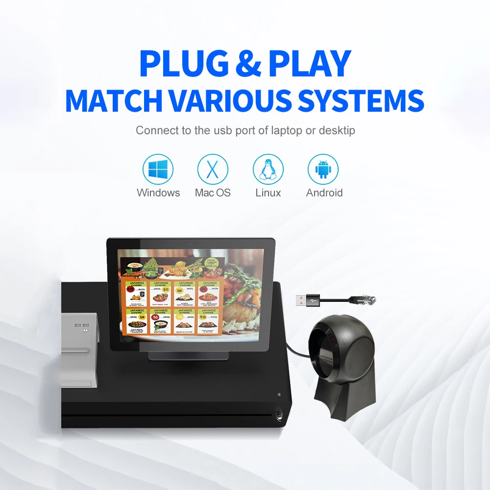 Barcode Scanner 2D Omnidirectional Desktop Automatic 1D 2D QR code Data Matrix PDF417 Reader Usb for Retail Supermarket