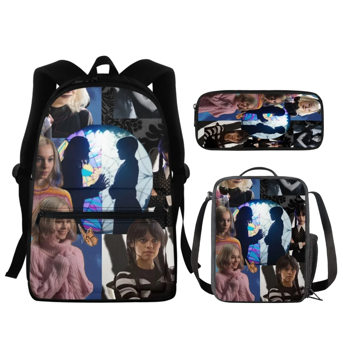 

FORUDESIGNS Wednesday TV Series Backpacks Students 3Pcs/Set Pencilcase Meal Bag Light Simple Multi-pocket Lightweight Hand