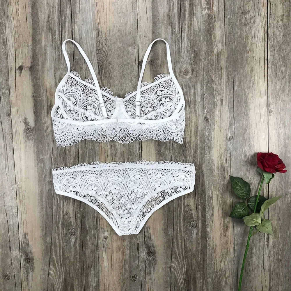 1set Women Bra and Panty Sexy  Underwear Hollow Push Up Bras Porno Bridal Lingerie Sleepwear See-though Womens Clothing