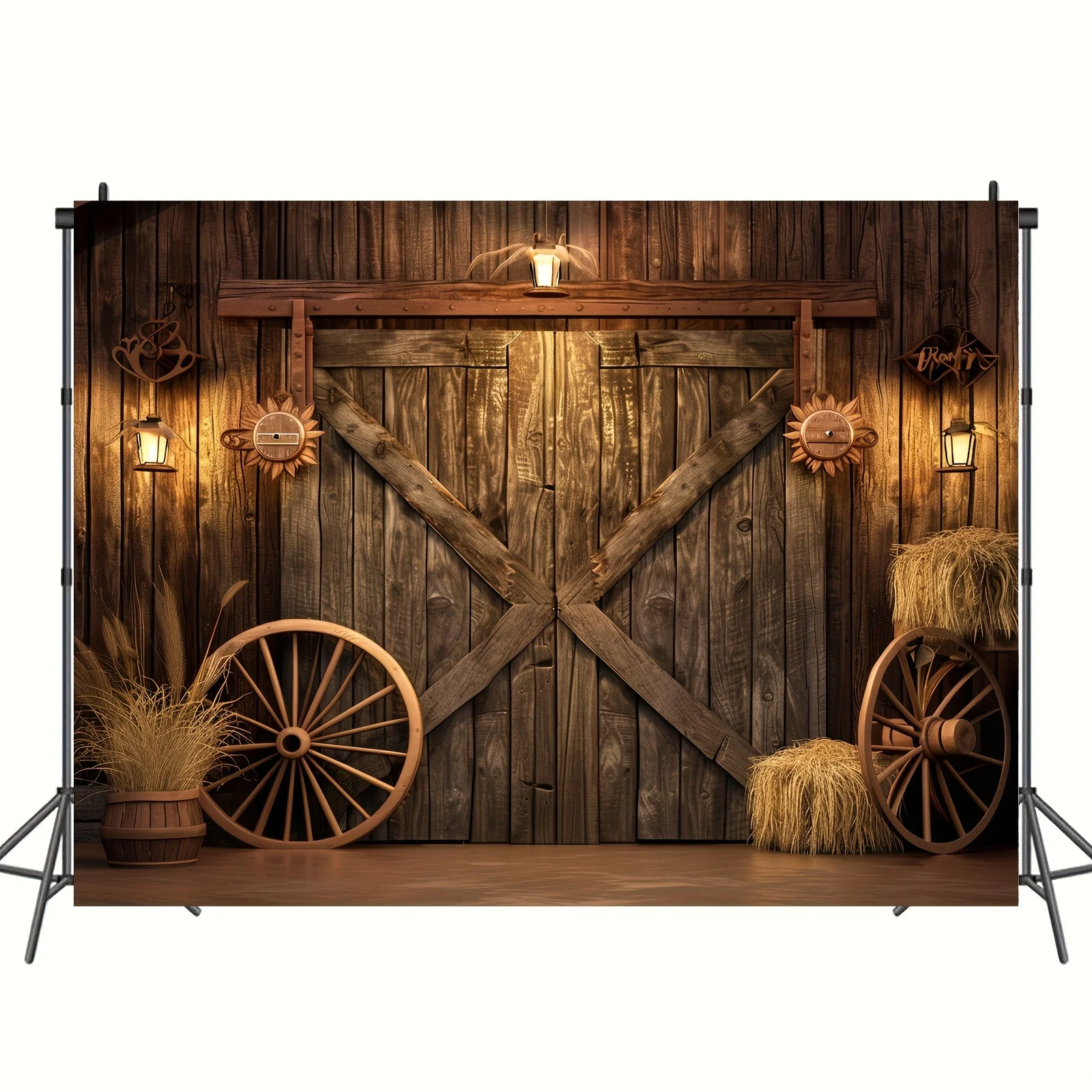 Polyesterhintergrund mit Western-Cowboy-Motiv – Vintage-Hintergrund mit Flügeltür und Holzkamin-Designs, Party- und Geburtstagsdekorationen – Detail 7