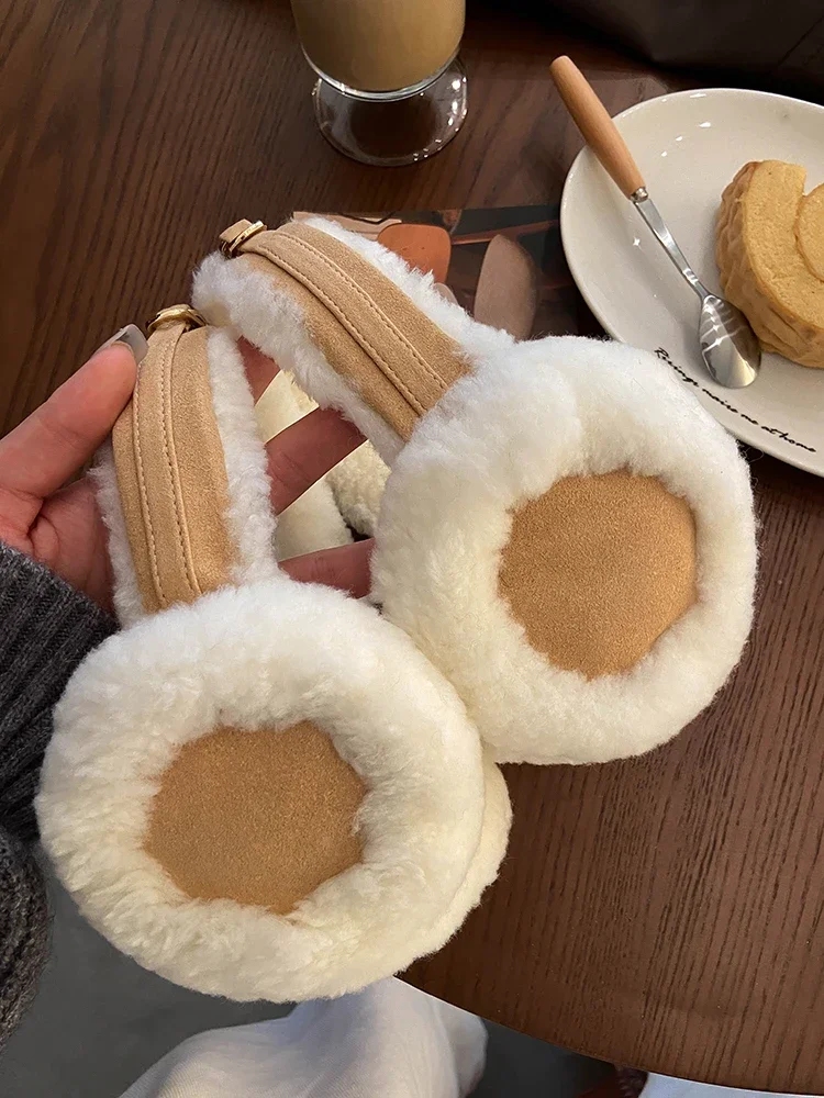 Wool Ear Warmer Winter Sheepskin Ear Muffs for Women Men Soft Warm Solid Earflap Outdoor Cold Protection EarMuffs Cover