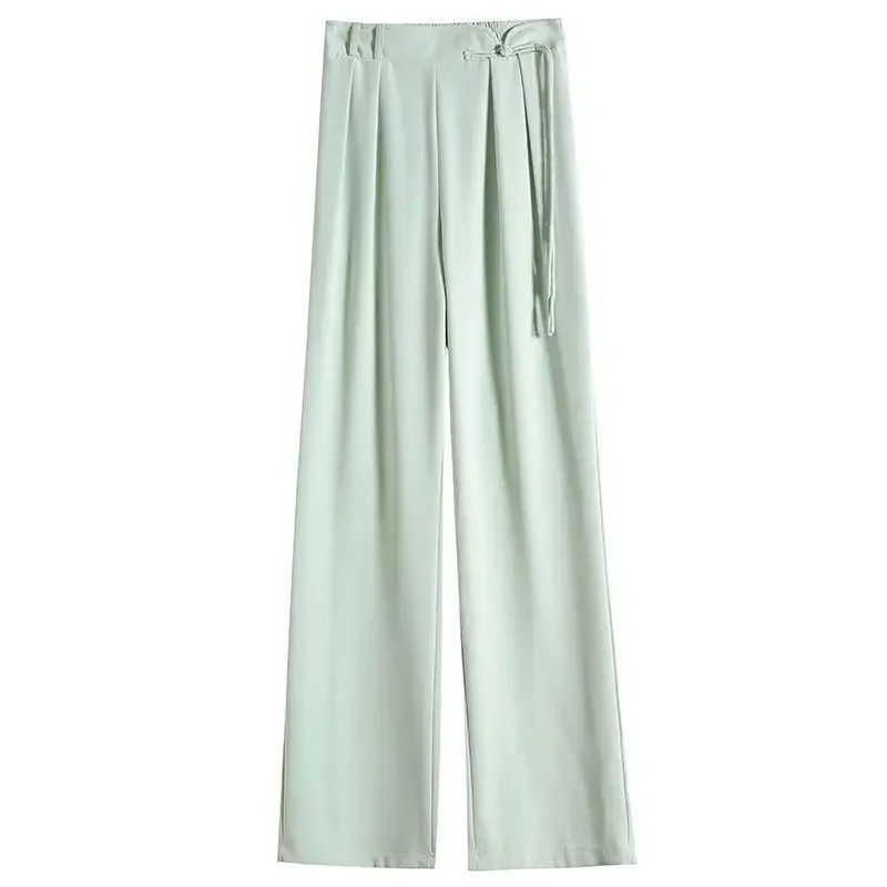 thumbnail image 1 of Pantalones de estilo chino de pierna ancha para mujer, nuevos pantalones de primavera, suaves y puros, combinables, largos, elegantes, con botones, estilo vintage, 1 of 5