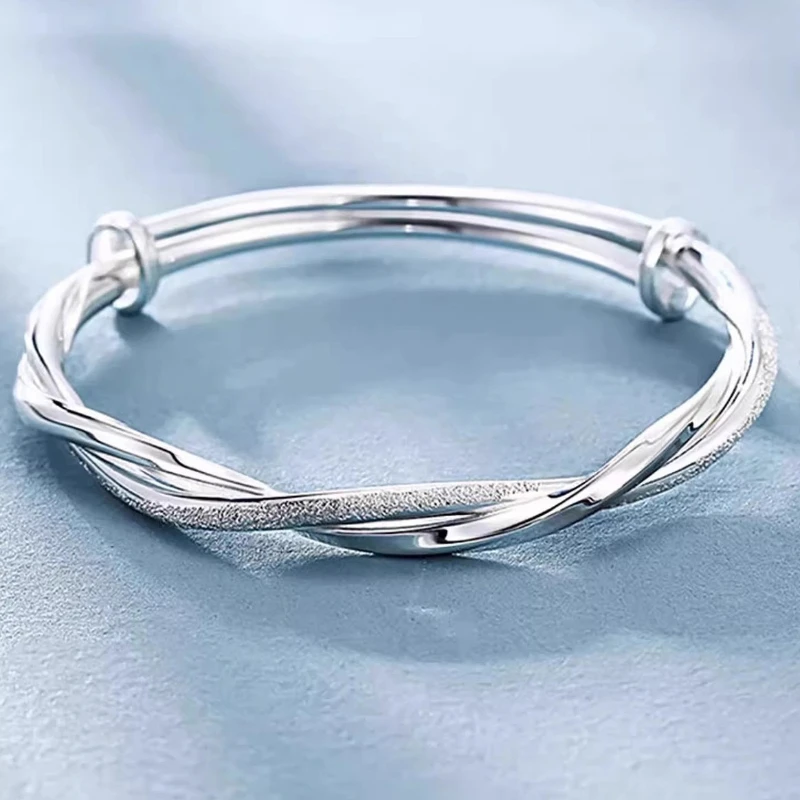 Elegant Sterling Silver Double Layer Bracelet with Irregular Knot Design