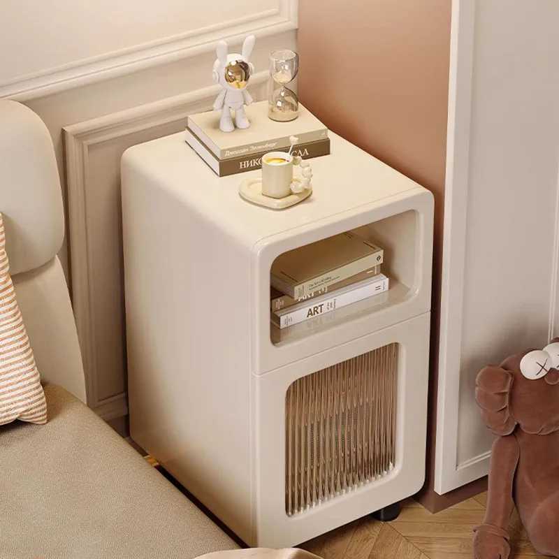 

Solid Wood Narrow Nightstands Minimalist Simple European Aesthetic Bedside Table Fingerprint Lock Design Muebles Home Furniture