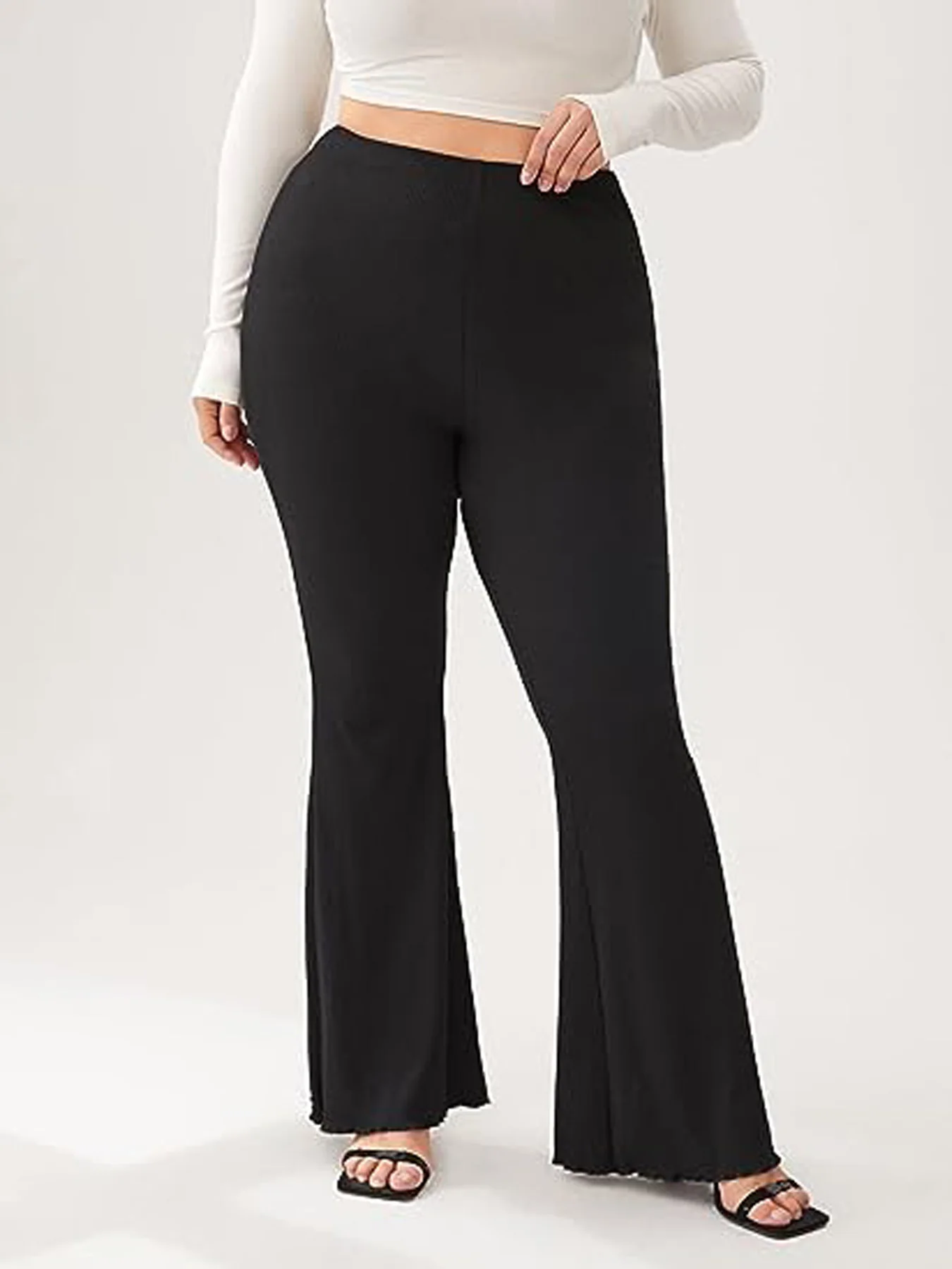 Description Picture 5 of itemSpring and summer new women plus-size business tooling style style draping design solid color bell bottoms and pants