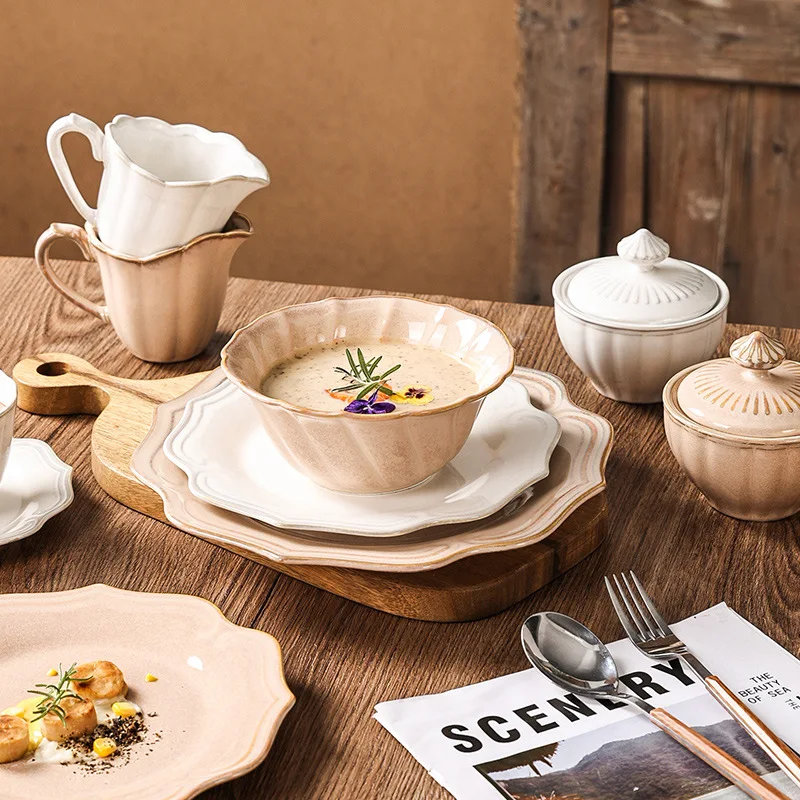 

Nordic style ceramic series tableware household solid color tableware dishware set combination