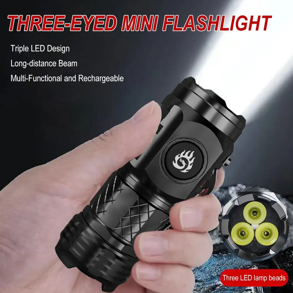 

Flashlight, Strong Light, Rechargeable, Super Bright, Portable Led Mini Small Three Long-range Cannon Home Steel Eye Lighti O7g7