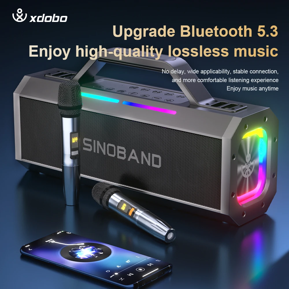 XDOBO 시노밴드 알프스 150W 휴대용 블루투스 스피커 마이크 내장 IPX5 방수 무선 노래방 스피커 파티 야외용