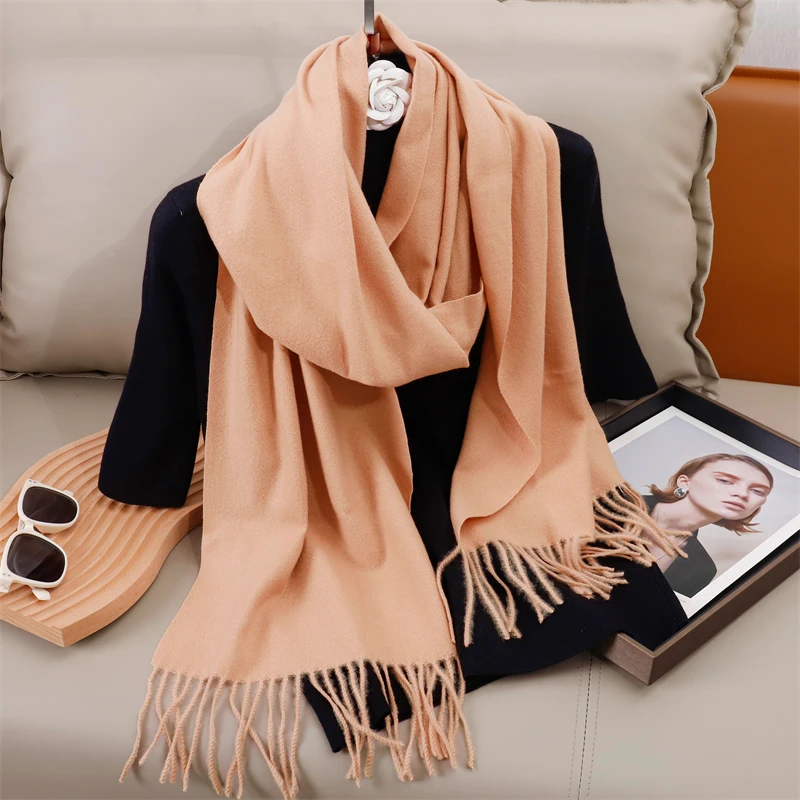 2023 Winter Frauen Schals Lange Warme Gradienten Imitation Kaschmir Hijab Solide Dame Schal Wrap Weibliche Pashmina Bandana Kopf Schal – Detail 12