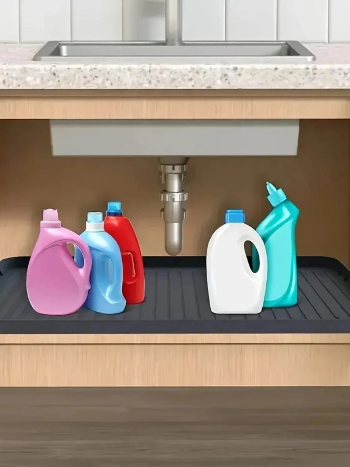 Durable Under-Sink Mat Waterproof Drip Tray Liner For Kitchen & Bathroom Cabinets Easy-Clean Storage Solution kitchen tray water tray