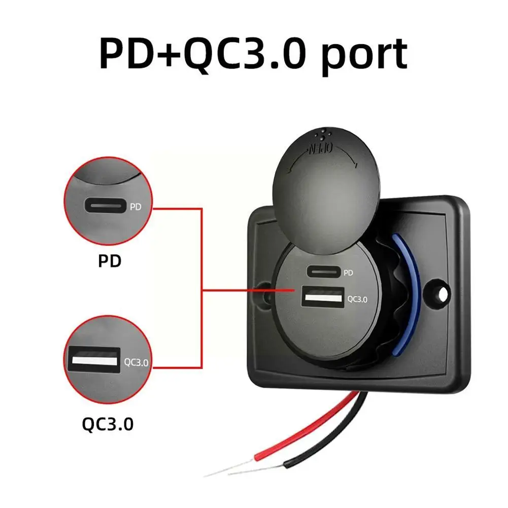 Quick Charge 3.0 Dual USB & PD Type-C Charger Socket Socket Car 12V/24V Adapter Fast Charger USB Waterproof Outlet Charger X9F4