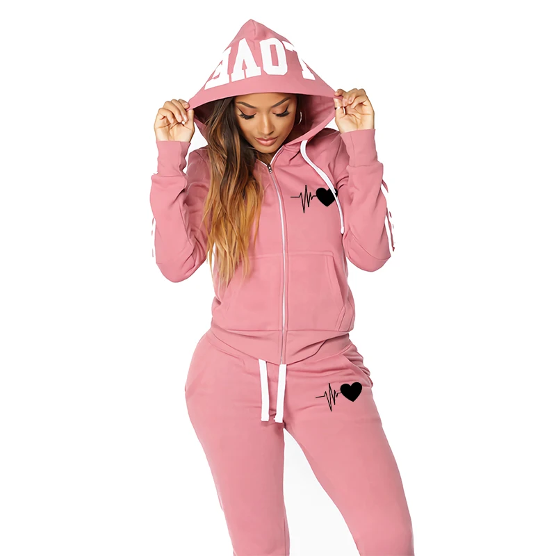 2024 Spring Summer Thin Zipper Womens Outfit Printing Casual Hot Sales Hoodies Sports Ventilate Sweatshirt Suit Woman Pant Sets - Image 3