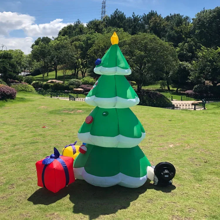 Christmas Inflatables Tree Airblown Santa Claus Climbing Tree Chased by Puppy Dog Lighted for Home Outdoor Yard Lawn Decorations