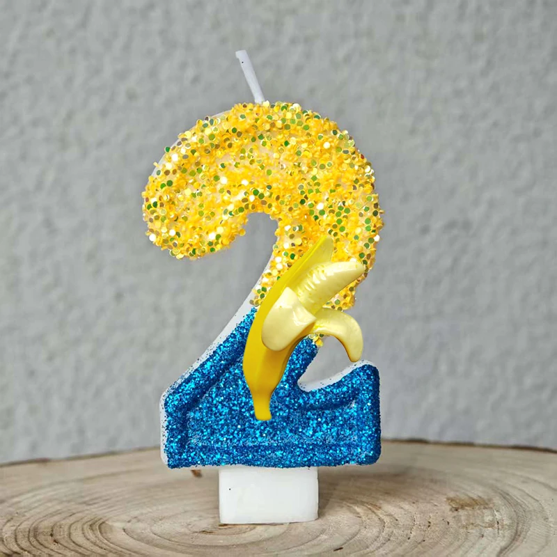 Gelbe Bananenmann Kerze Nummer 0-9 Geburtstagstorte Kerze Dekoration Bananenmann Geburtstagsparty Tortenaufsatz Babyparty Dekor Geschenk – Detail 3