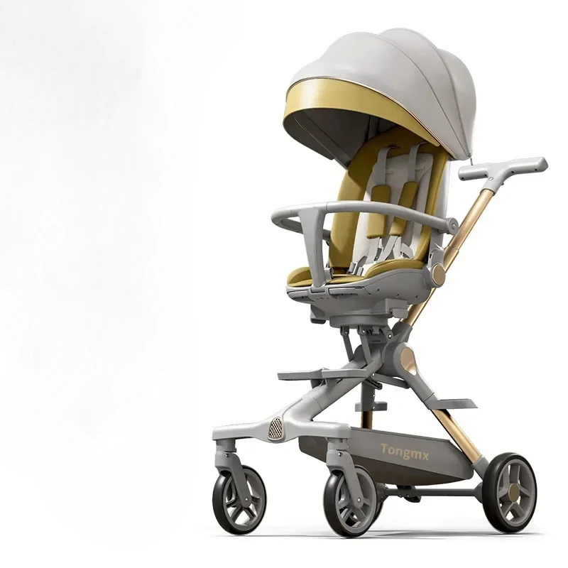 Reversible Baby Stroller, Lightweight Foldable Pram, High View Reclining Pushchair, Multi-Function Travel Carriage