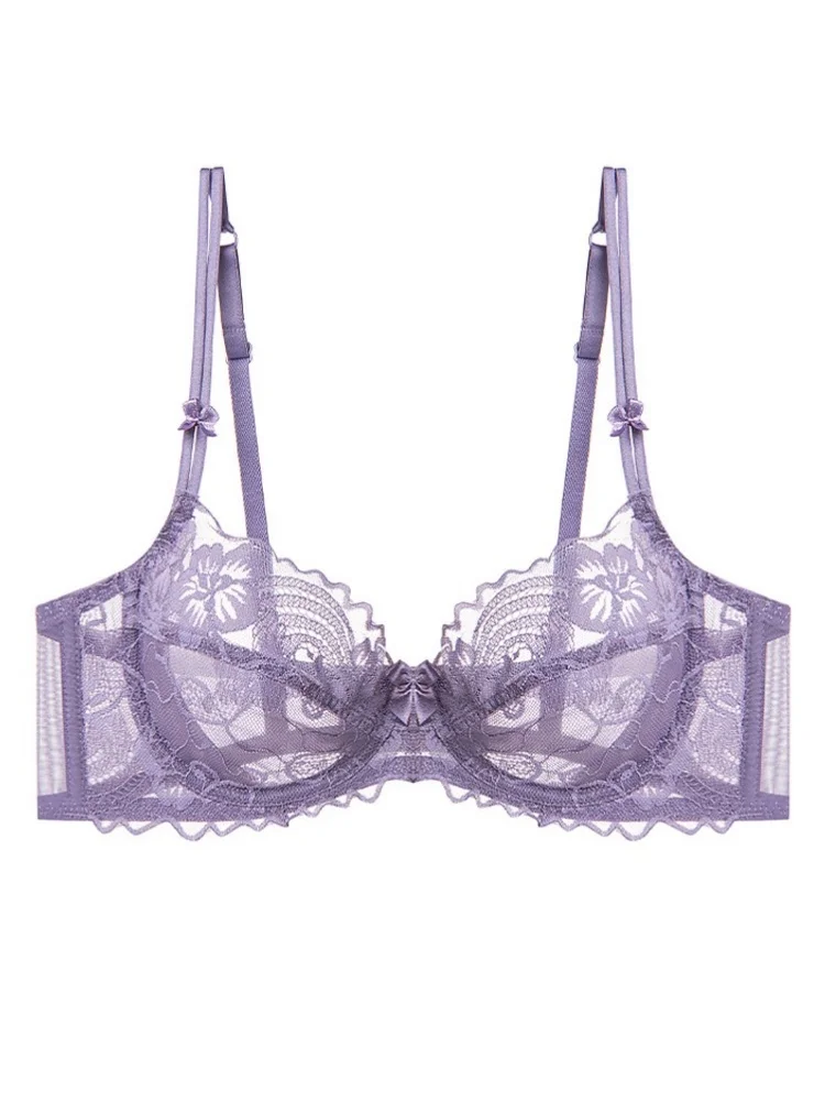 Women's bra summer thin transparent lace sexy breathable comfortable soft underwired bra purple, red, white, black