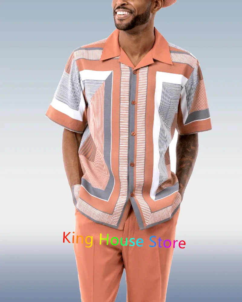 Men's 2 Piece Sets Shirt Hawaiian Set Summer Trip Outfit Button Short Sleeve Shirt+Short Pant Trend Casual Male Clothing Set