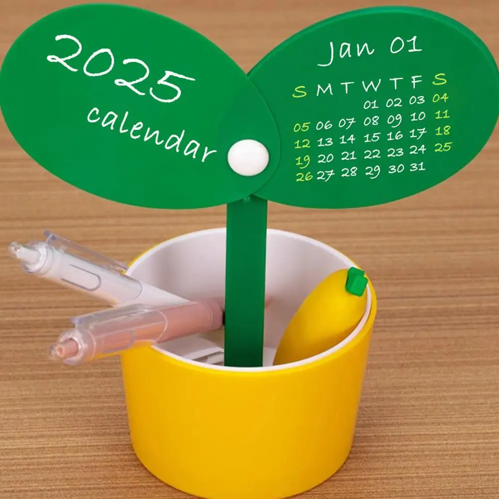 Cute Cartoon Flower Pot Pen Holder Calendar 18cm Creative Fashion Simple Desk Calendar Home Desktop Decoration Pieces