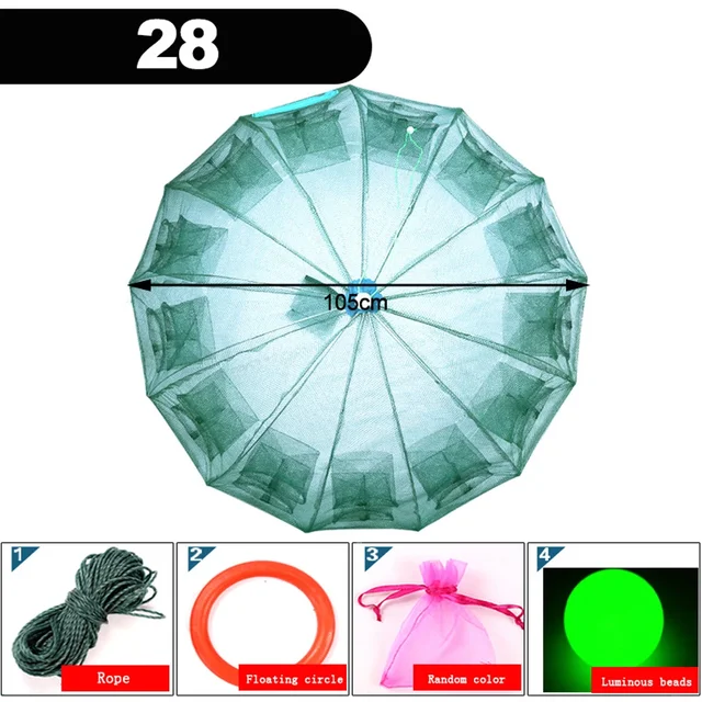 Powerful 4-28 Holes Automatic Fishing Net Shrimp Cage Mesh Nets Foldable Traps Crab Fish Trap Cast Net Cast Fishing Network Tool 5