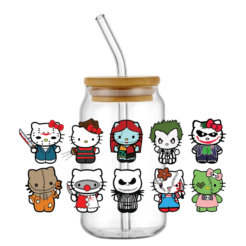 Cup Wrap Sticker DIY UV DTF Waterproof Transfer Decals Killer Friends Characters 16oz Libbey Glasses Horro Killer Friends