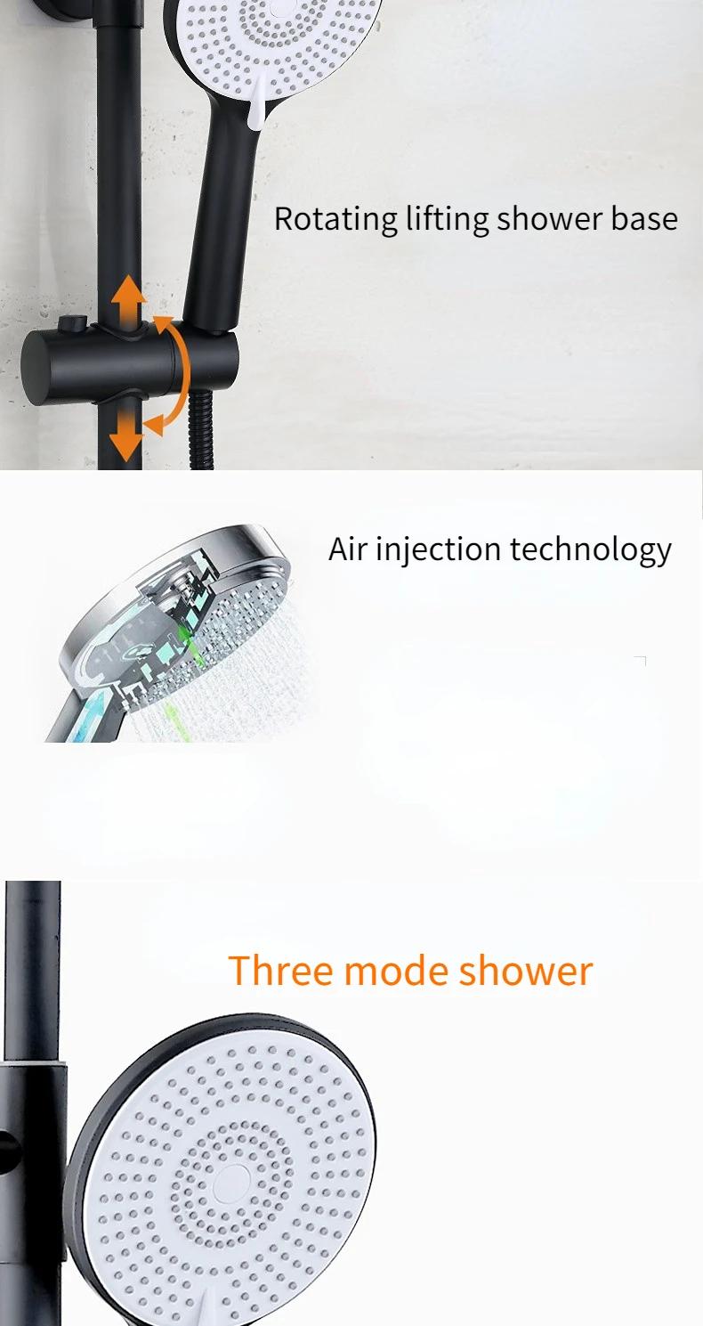 Description Picture 6 of itemMatte Black Shower System Set Full Copper Hot and Cold Mixing Valve Bathroom Faucet In-wall Multi-functional