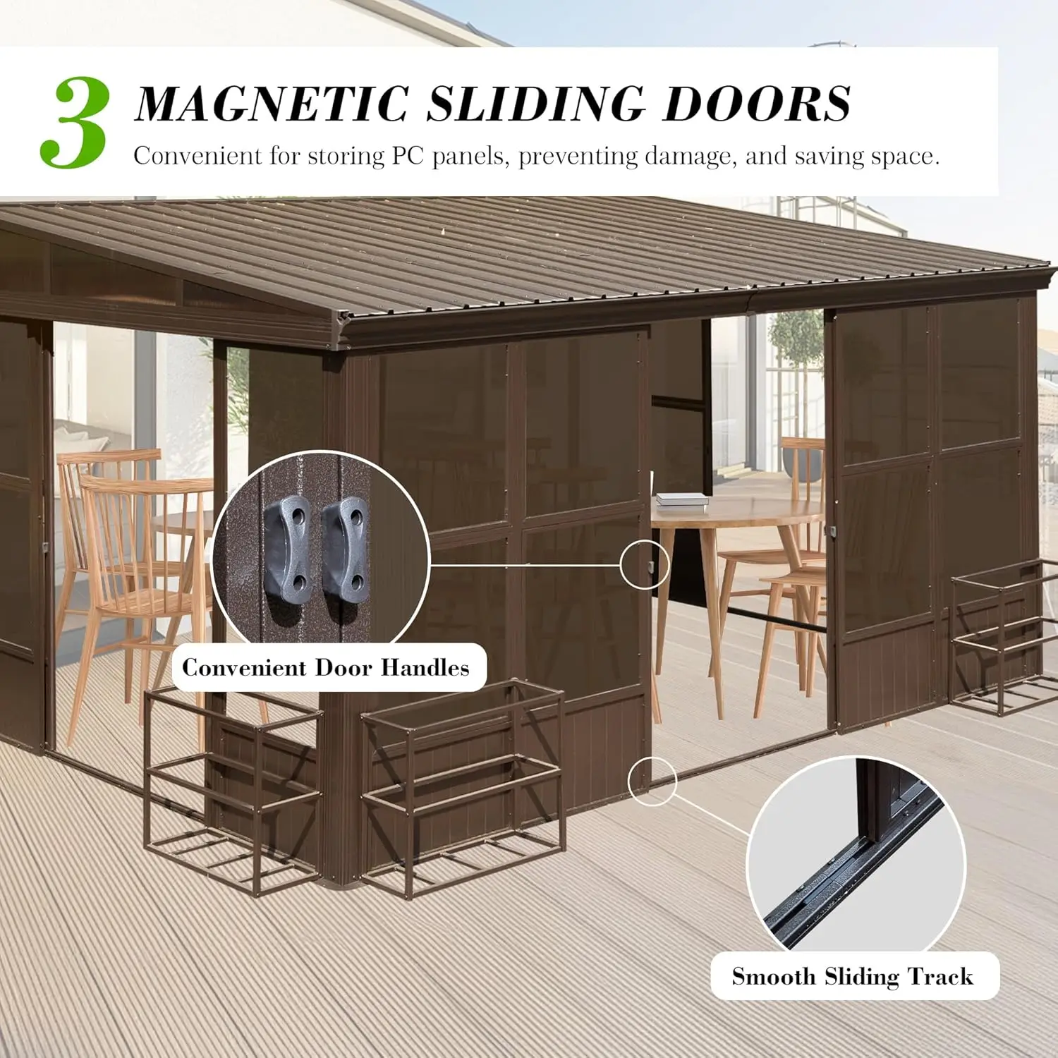 10’ x 12’ Sunroom, All-Season Wall Mounted Solarium with Front Door, Both Side Entrance, Galvanized Steel Sloping Roof Removable