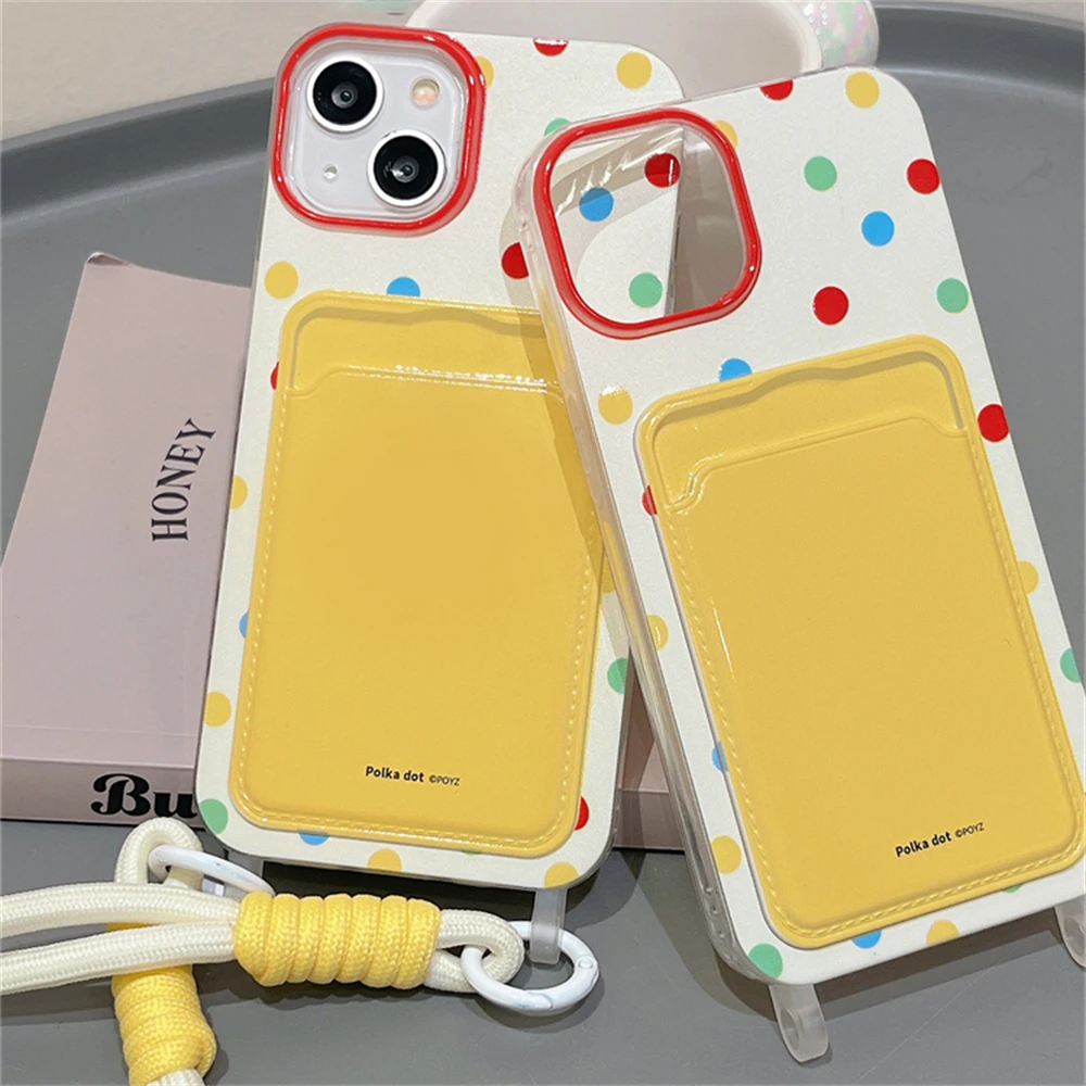 Cute Colorful Round Point Wallet Phone Case with Chain and Card Holder Strap
