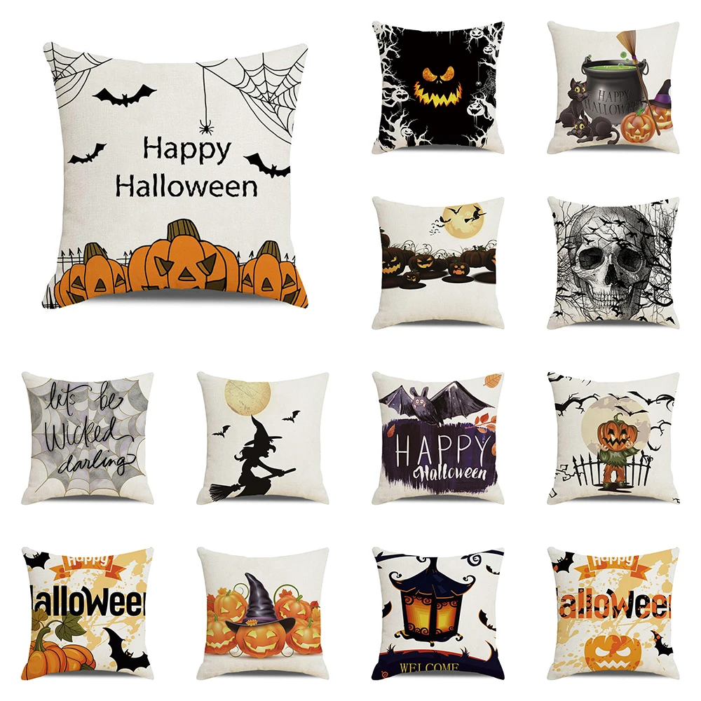

Halloween Bat Crow Pumpkin Print Cushion Cover Home Living Room Sofa Decoration Throw Pillow Cover