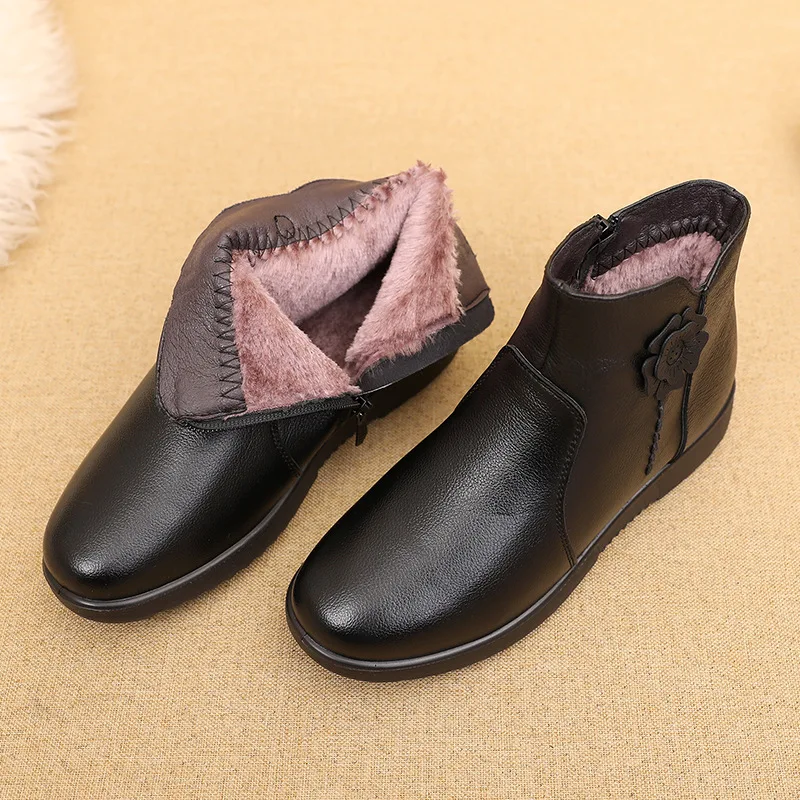 Women Boots Winter Shoes Fashion Woman Genuine Leather Wedges Ankle Boots Casual Keep warm Women Snow Boots plus size 35-42