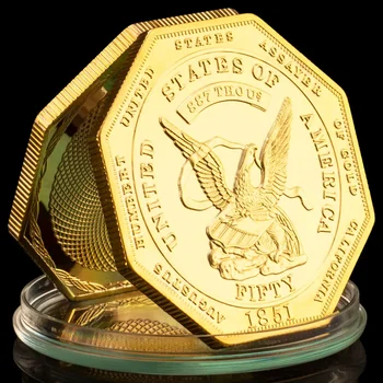 America 1851 Collectible Gold Plated Souvenir Coin Great Seal of USA Octagonal Commemorative Coin