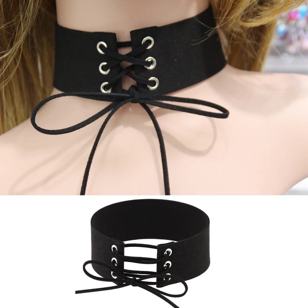 

Lace Up Choker Velvet Choker Necklace Women Gothic Black Chokers Neck Boho Jewelry Harajuku Big Chunky Necklace Collier Ruda