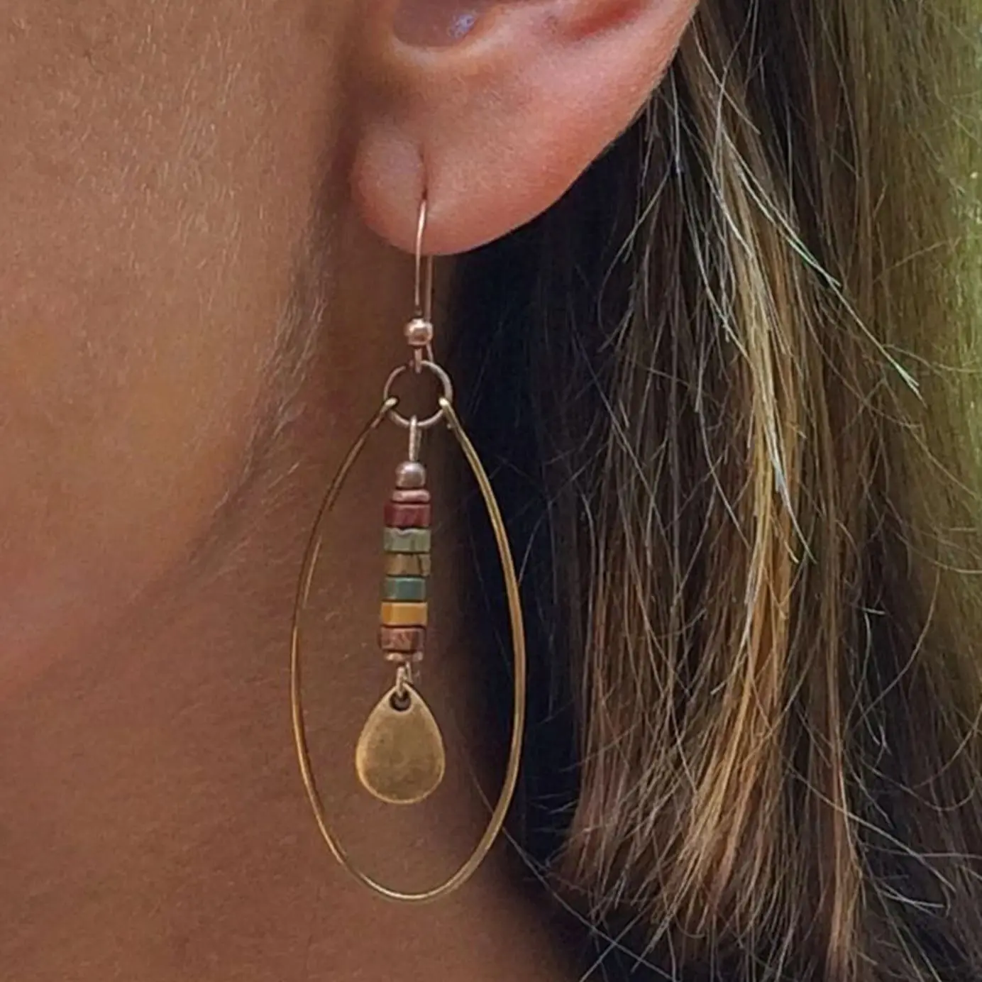 2269890-53c960.jpg S3f0c788ab8d5433595c0ef9010241548b 2pcs Vintage Ethnic Style Elliptical Water Droplet Shape Geometry Boho Natural Stone Metal Polychrome Color Earrings Woman Party Mallzona